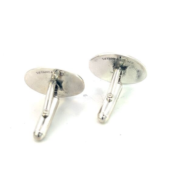 Tiffany & Co Estate Mens Silver & Blue Enamel Cufflinks Silver TIF605 - Picture 8 of 10